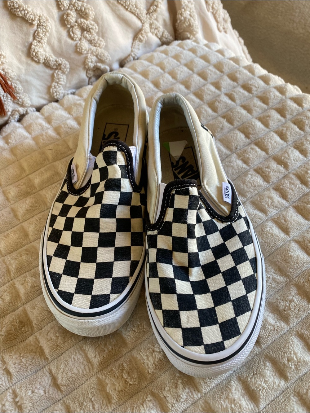 Vans Black and White Checkerboard Slip-On Loafers